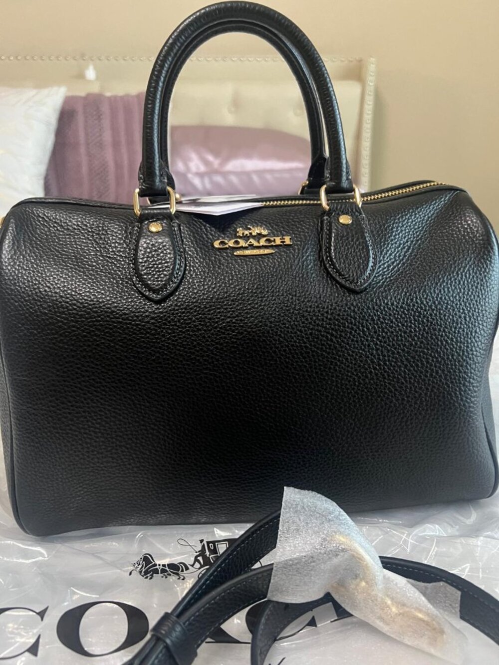 Coach Rowan Large Satchel Bag Crossbody In Leather/Gold/Black